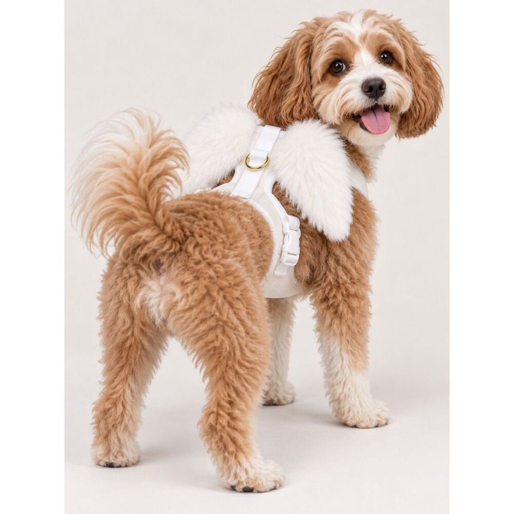 Small - Angel Wings White Plush Comfort Dog Harness